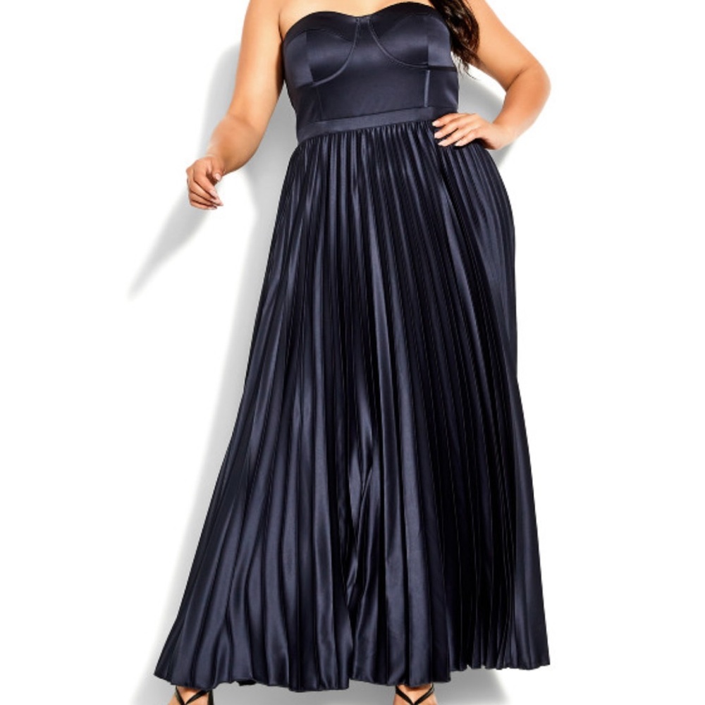 City Chic Size 20 Navy Pleat Desire Satin Maxi Dress cocktail formal